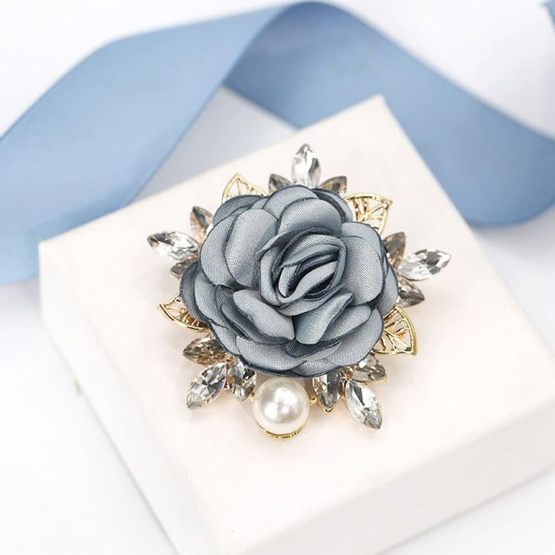 OIDIMS Elegant Rose Flower Brooch Pin for Women Men Wedding Party Gentleman's Essentials Handmade Imitation Crystal Pearl Fabric Flower Lapel Pin Dress Suit Accessories Boutonniere Ideas Gift - Image 1